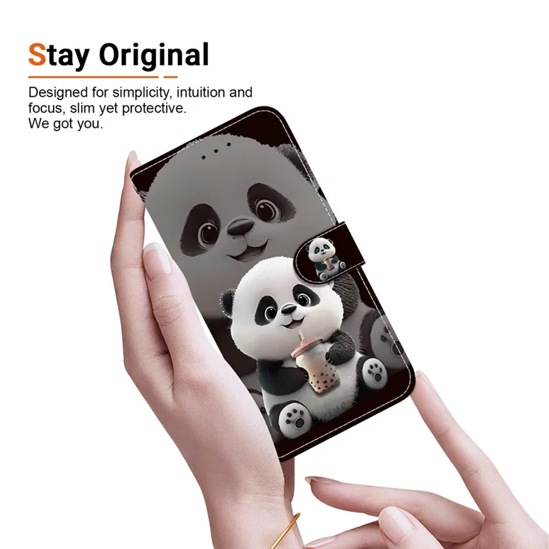 For Google Pixel 9a Leather Case Stand Wallet Pattern Printing Phone Cover with Wrist Strap - Milk Tea Panda