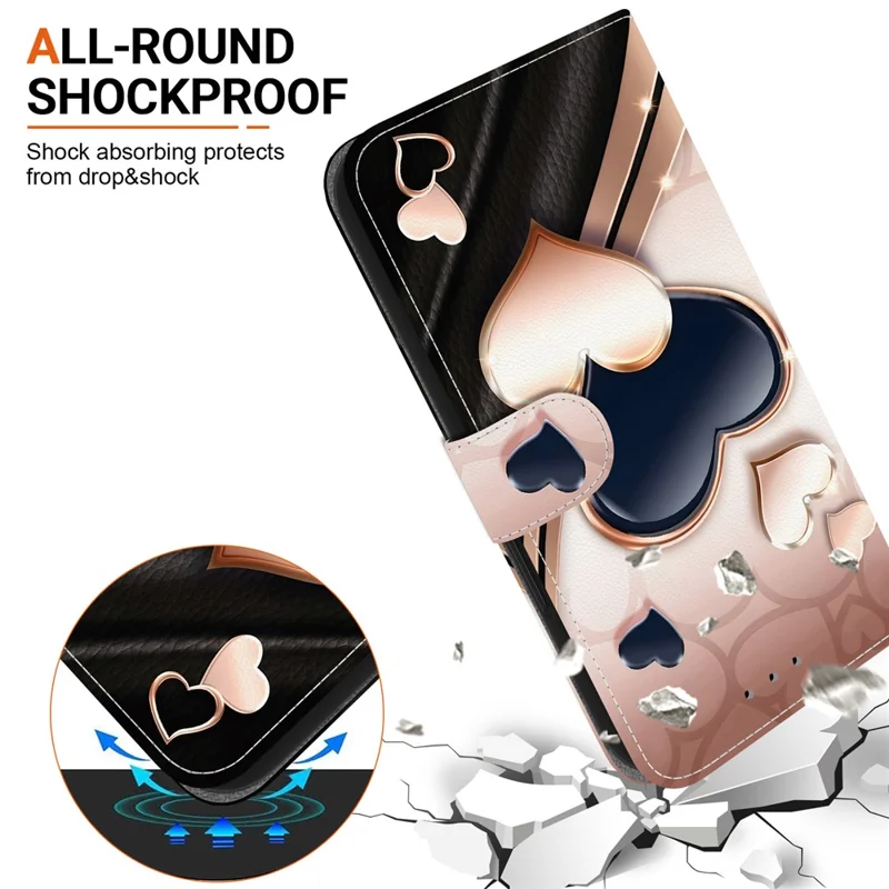 Funda de cuero con soporte y estampado para Google Pixel 9 Pro / Pixel 9 con correa de muñeca - Amor
