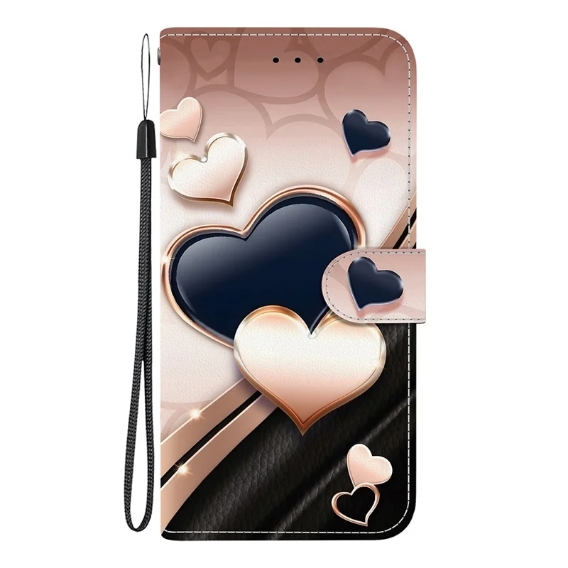 Funda de cuero con soporte y estampado para Google Pixel 9 Pro / Pixel 9 con correa de muñeca - Amor