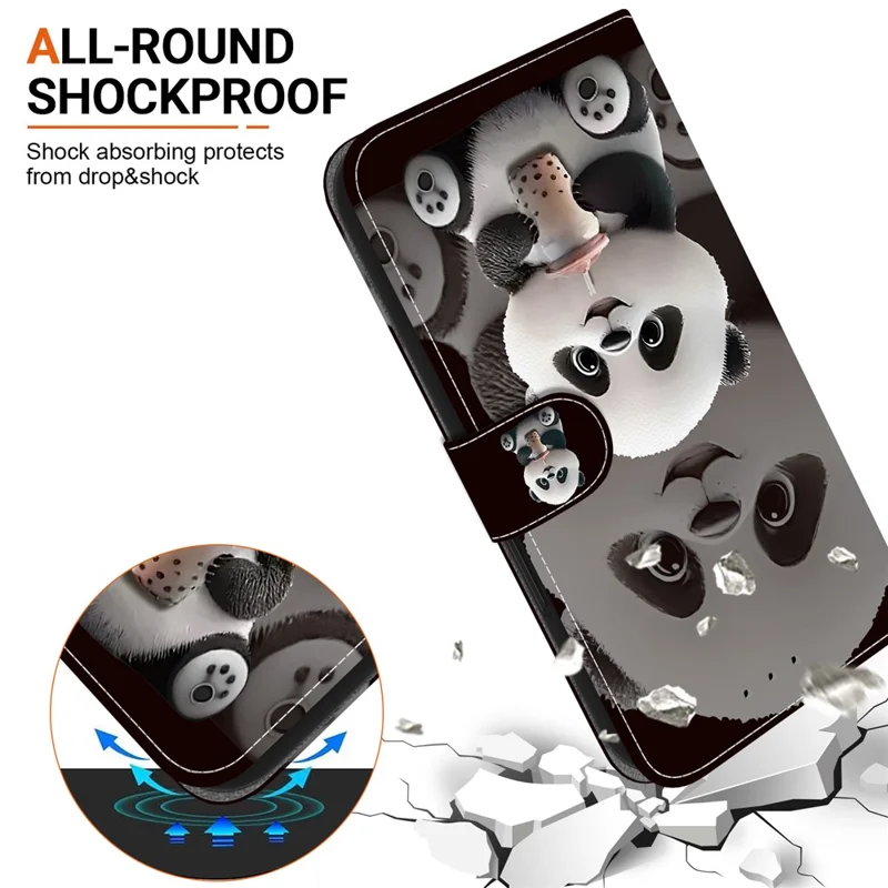 For Google Pixel 9 Pro XL Leather Case Stand Wallet Pattern Printing Phone Cover with Wrist Strap - Milk Tea Panda