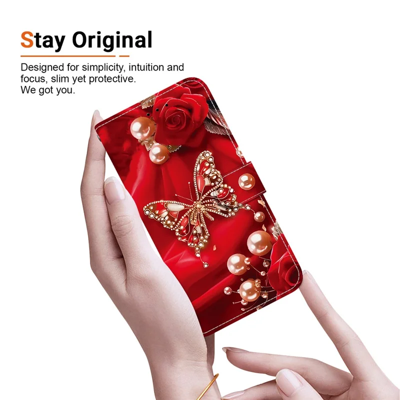 For Google Pixel 9 Pro XL Leather Case Stand Wallet Pattern Printing Phone Cover with Wrist Strap - Pearl Butterfly Rose