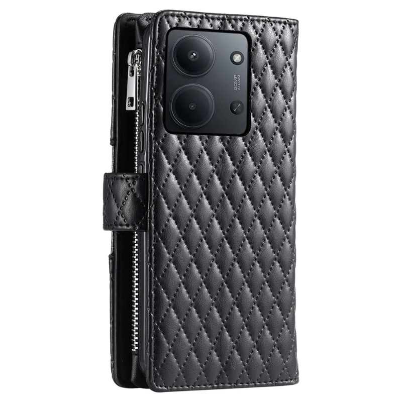 Para Xiaomi Redmi 15C 4G (UE) (173mm) Capa com Bolso de Zíper, Glitter em Couro, Capa de Celular com Alça de Pulso - Preto