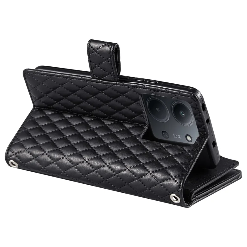 Para Xiaomi Redmi 15C 4G (UE) (173mm) Capa com Bolso de Zíper, Glitter em Couro, Capa de Celular com Alça de Pulso - Preto