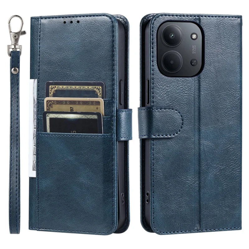 For Xiaomi Redmi 15C 5G (EU) (173mm) / 15C 4G (EU) (173mm) Case 6 Card Slots PU Leather Anti-Fall Phone Cover with Wrist Strap - Blackish Green
