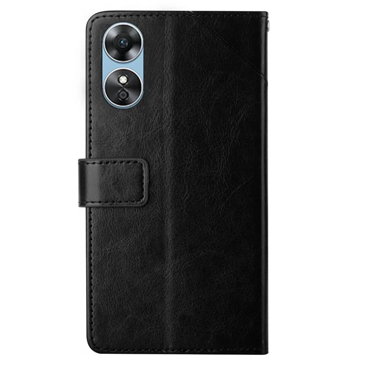 Para Oppo A17 4G HT01 Impresso Linhas em Forma de Yaleta PU Capel Celo Celo Capa Anti-srach Caixa de Telefone Flip Stand With Strap - Preto