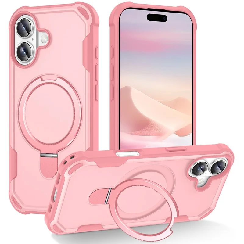 For iPhone 17 Case Compatible with MagSafe Kickstand TPU + PC Shockproof Phone Back Cover - Pink