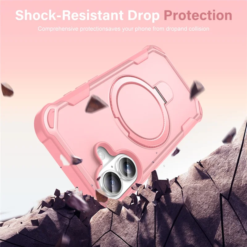For iPhone 17 Case Compatible with MagSafe Kickstand TPU + PC Shockproof Phone Back Cover - Pink