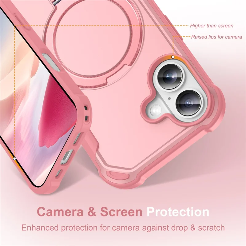 For iPhone 17 Case Compatible with MagSafe Kickstand TPU + PC Shockproof Phone Back Cover - Pink