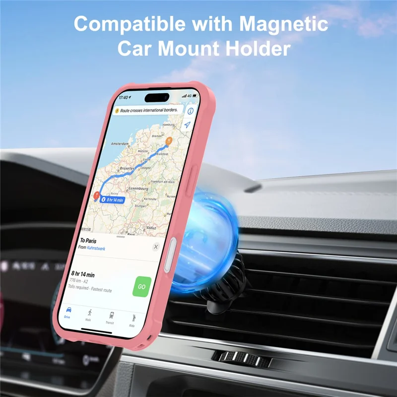 For iPhone 17 Case Compatible with MagSafe Kickstand TPU + PC Shockproof Phone Back Cover - Pink