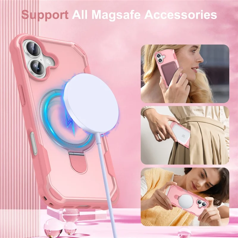 For iPhone 17 Case Compatible with MagSafe Kickstand TPU + PC Shockproof Phone Back Cover - Pink