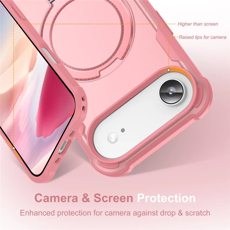 For iPhone Air Case Compatible with MagSafe Kickstand TPU + PC Shockproof Phone Back Cover - Pink