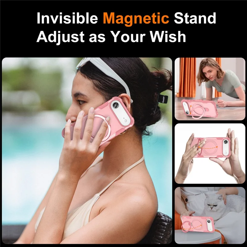 For iPhone Air Case Compatible with MagSafe Kickstand TPU + PC Shockproof Phone Back Cover - Pink