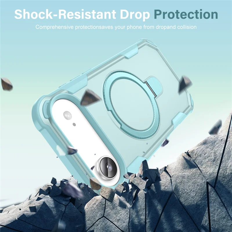 For iPhone Air Case Compatible with MagSafe Kickstand TPU + PC Shockproof Phone Back Cover - Lake Blue