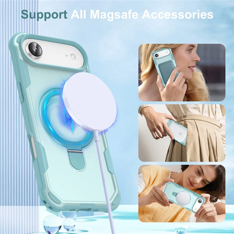 For iPhone Air Case Compatible with MagSafe Kickstand TPU + PC Shockproof Phone Back Cover - Lake Blue