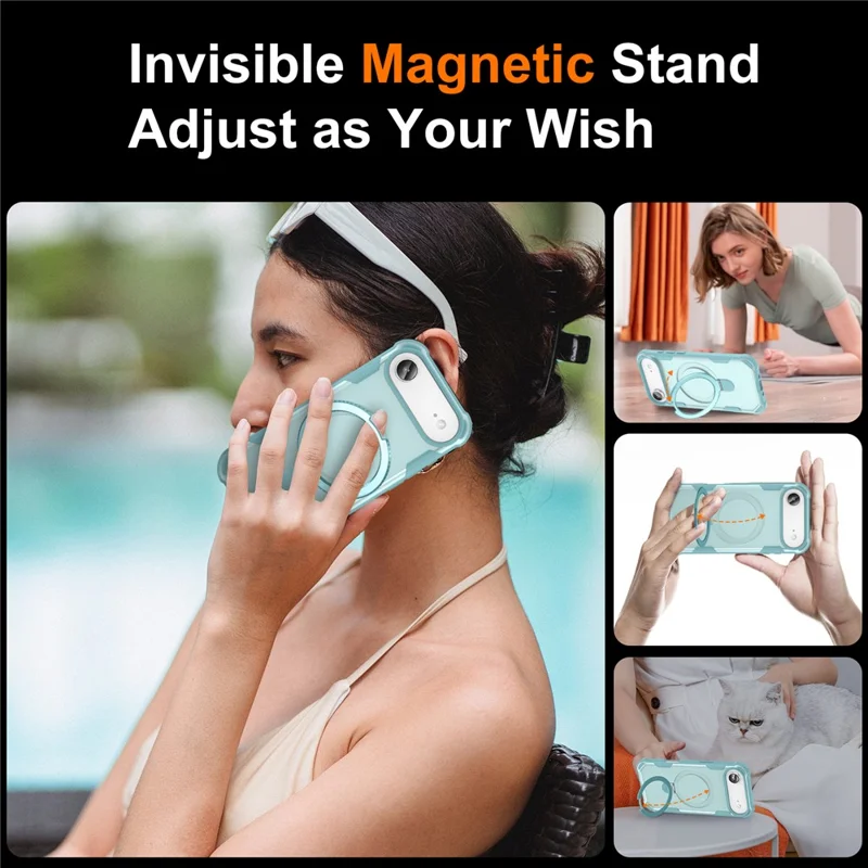 For iPhone Air Case Compatible with MagSafe Kickstand TPU + PC Shockproof Phone Back Cover - Lake Blue