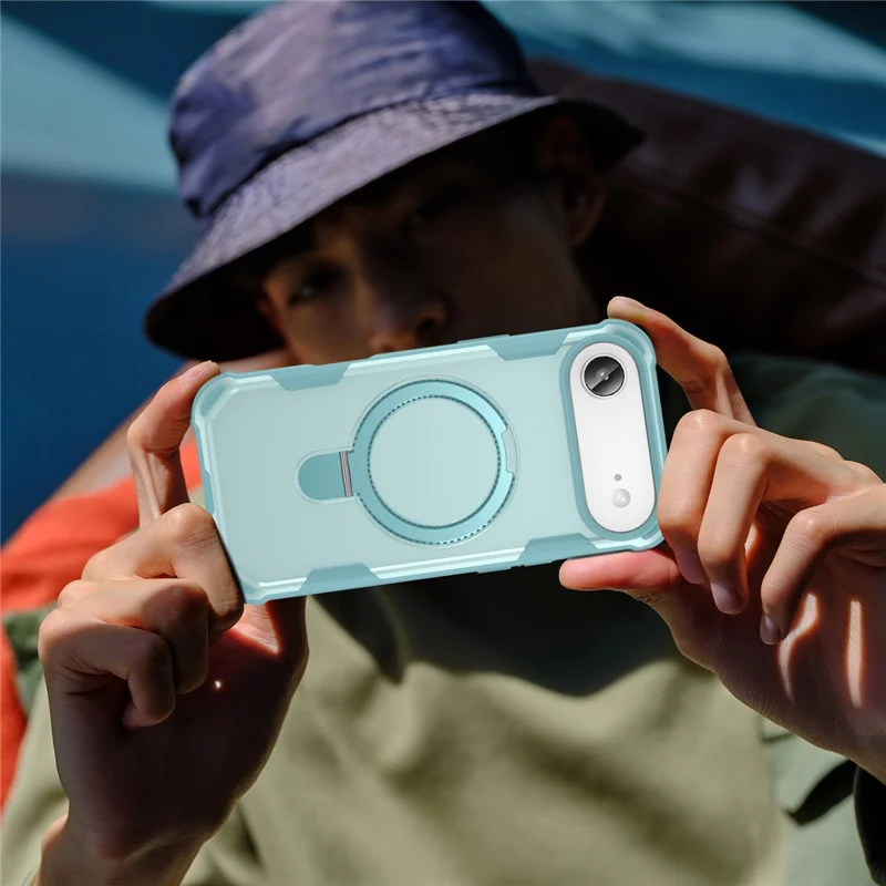 For iPhone Air Case Compatible with MagSafe Kickstand TPU + PC Shockproof Phone Back Cover - Lake Blue