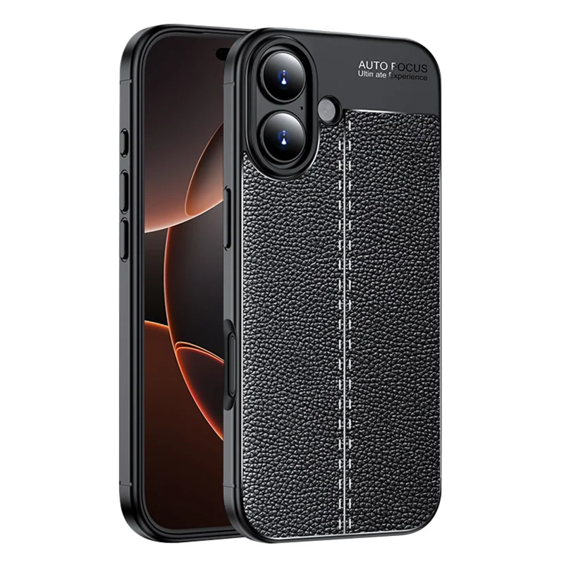 For iPhone 17 Case Litchi Texture TPU Flexible Phone Cover - Black