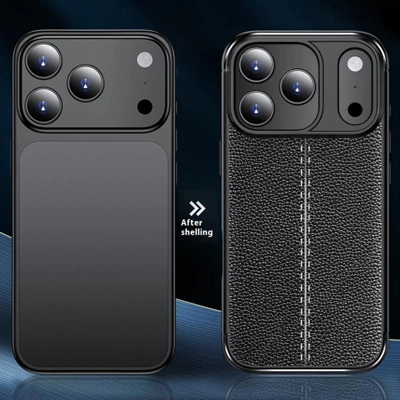 Capa para iPhone 17 Pro com Textura de Couro Sintético, Capa de Telefone Flexível de TPU - Preto