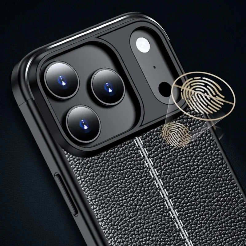 Capa para iPhone 17 Pro com Textura de Couro Sintético, Capa de Telefone Flexível de TPU - Preto