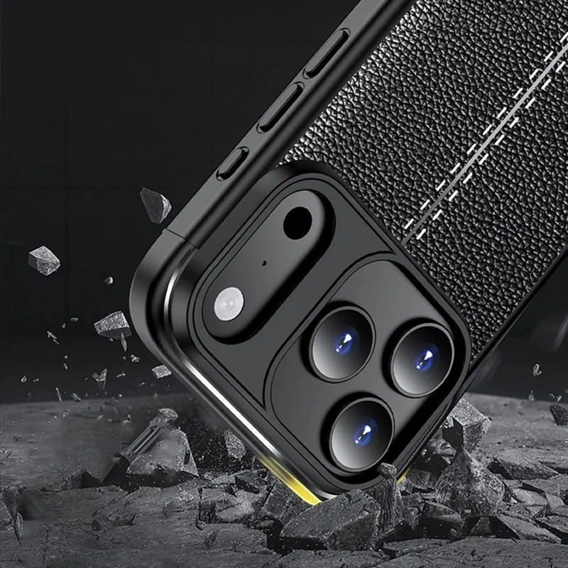 For iPhone 17 Pro Max Case Litchi Texture TPU Flexible Phone Cover - Black