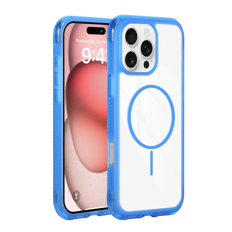 For iPhone 16 Pro Magnetic Case TPU + PC Crystal Clear Phone Cover - Dark Blue