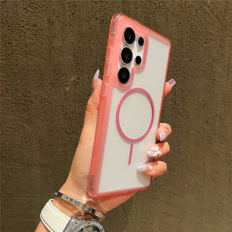 For Samsung Galaxy S25 Ultra Magnetic Case TPU + PC Crystal Clear Phone Cover - Pink