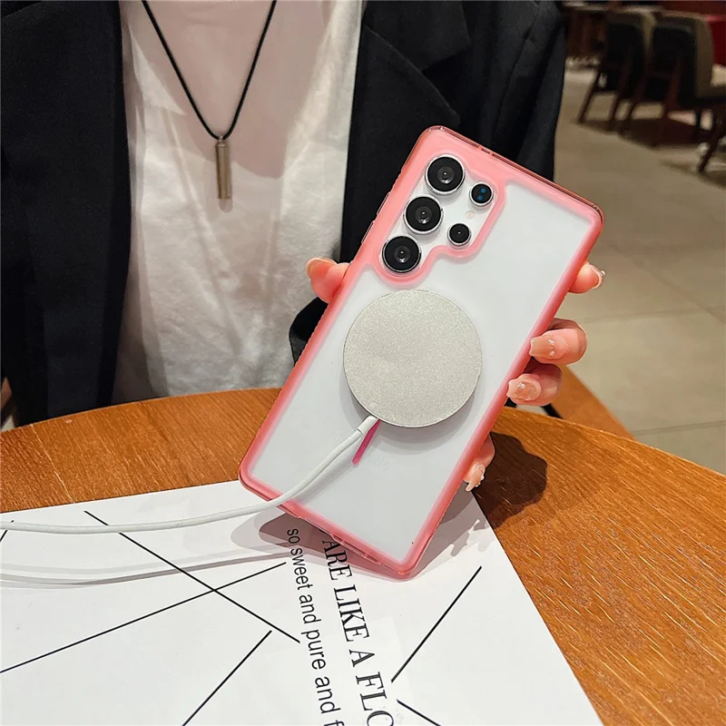 For Samsung Galaxy S25 Ultra Magnetic Case TPU + PC Crystal Clear Phone Cover - Pink