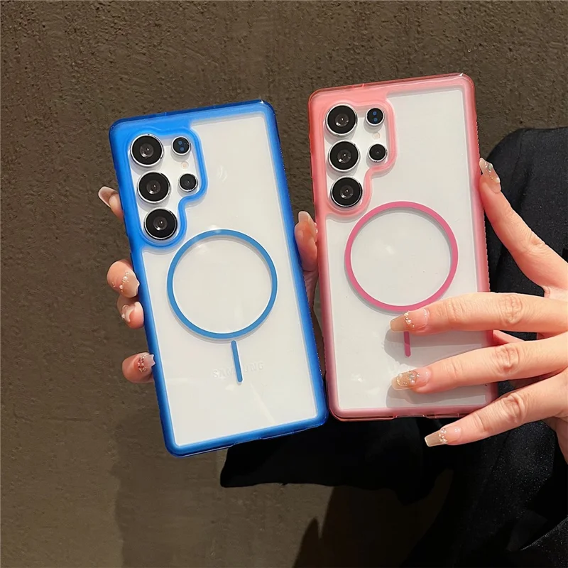 For Samsung Galaxy S25 Ultra Magnetic Case TPU + PC Crystal Clear Phone Cover - Pink