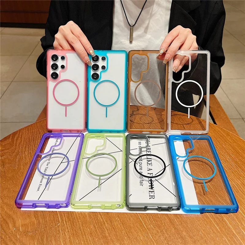 For Samsung Galaxy S25 Ultra Magnetic Case TPU + PC Crystal Clear Phone Cover - Pink