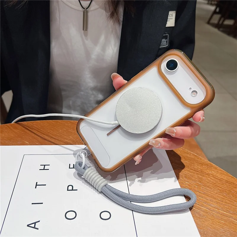 For iPhone Air Magnetic Case with Wrist Strap TPU + PC Crystal Clear Phone Cover - White