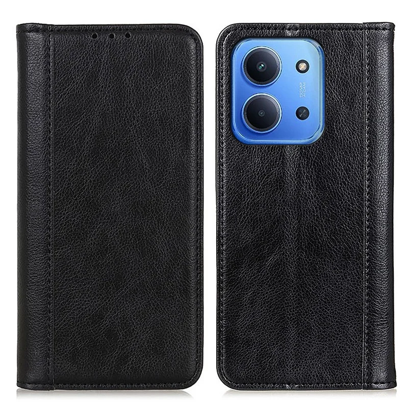 Funda con Tapa para Xiaomi Redmi 15C 4G (UE) (173 mm) con Soporte, Cuero Dividido con Textura de Cuero de Lichi, Cartera - Negro