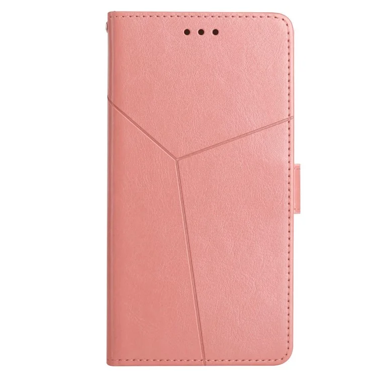 Para Realme C33 4G HT01 Líneas en Forma de y Impresas Estuche de Teléfono PU Resistante PU PU Mobile Flip Cover Willet Con Correa - Rosado