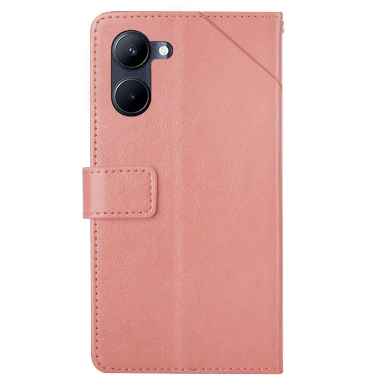 Para Realme C33 4G HT01 Líneas en Forma de y Impresas Estuche de Teléfono PU Resistante PU PU Mobile Flip Cover Willet Con Correa - Rosado