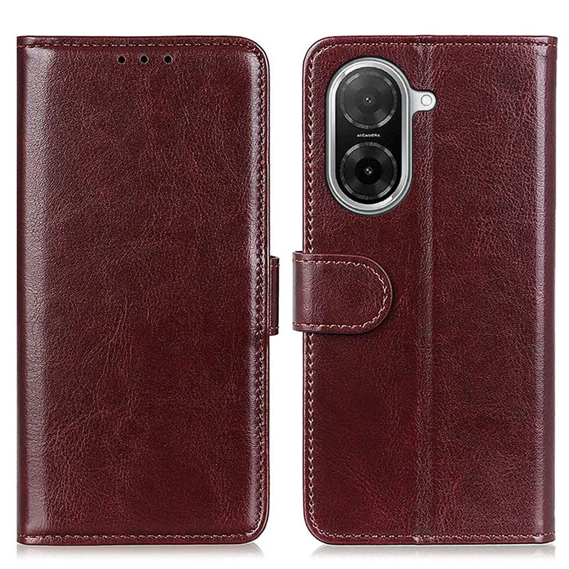 For Xiaomi Redmi A5 4G (171.7mm) / Poco C71 4G Case Crazy Horse Texture PU Leather Phone Stand Cover - Brown