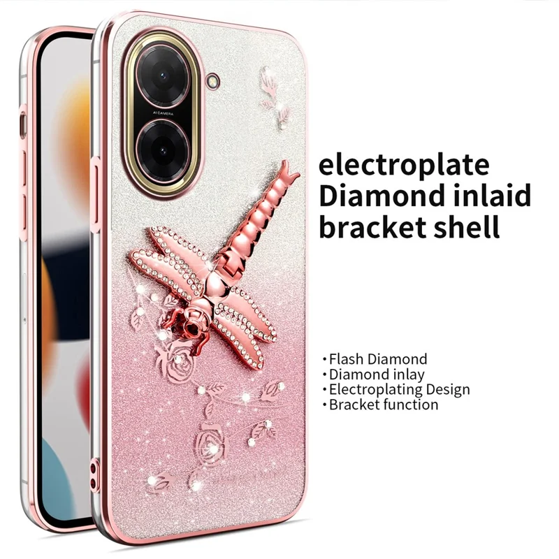 KADEM Pour Xiaomi Redmi A5 NFC (UE) (173,45*79,35*8,45 mm) Étui Libellule Support Béquille TPU Fleurs Paillettes Coque de Téléphone - Rose