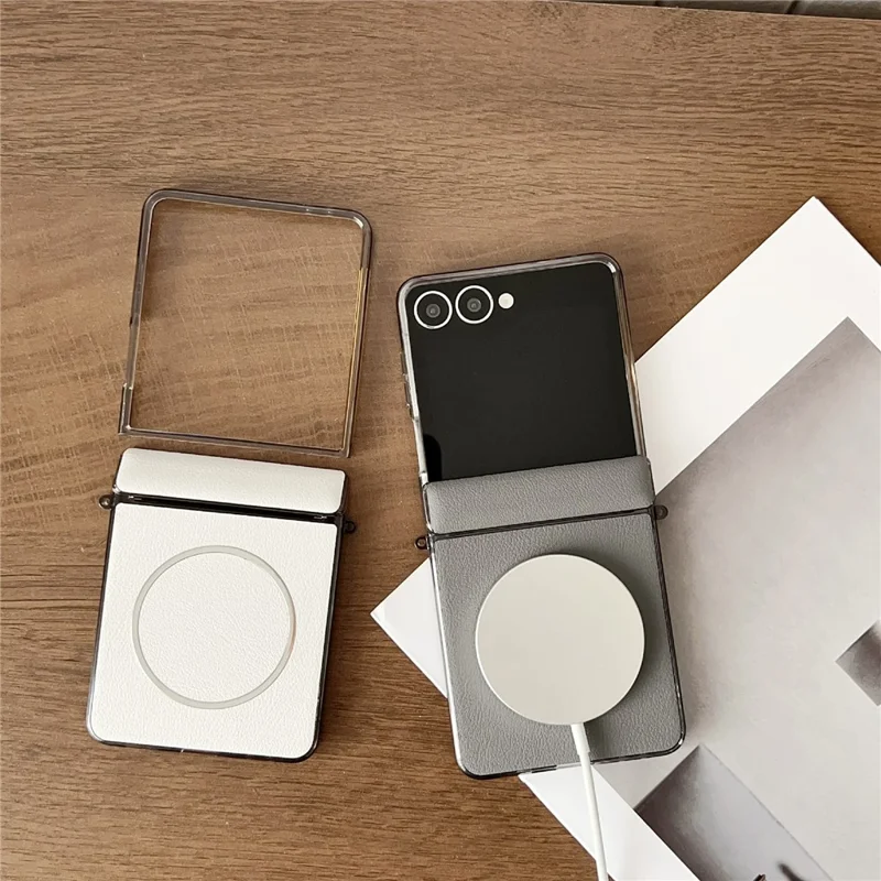 Pour Samsung Galaxy Z Flip7 5G Étui de Compatible avec MagSafe CuirIr + Coque de de Protection - Blanc