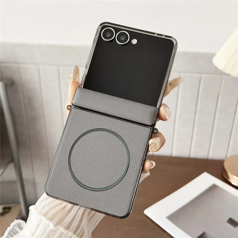For Samsung Galaxy Z Flip7 5G Phone Case Compatible with MagSafe Leather + PC Protective Cover - Grey