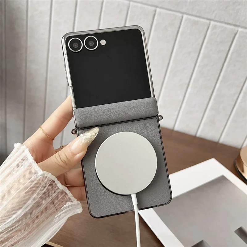 For Samsung Galaxy Z Flip7 5G Phone Case Compatible with MagSafe Leather + PC Protective Cover - Grey