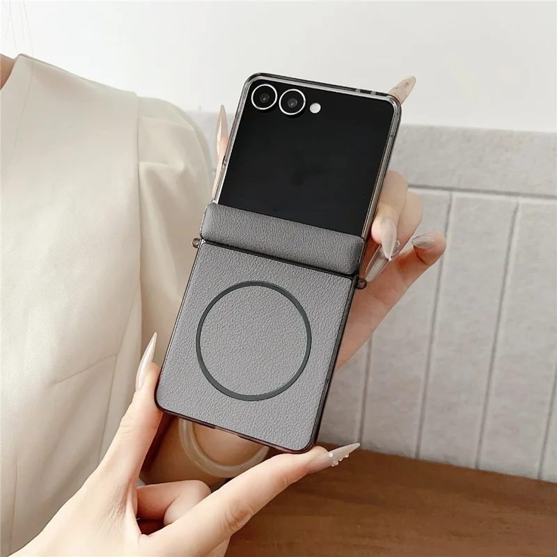 For Samsung Galaxy Z Flip7 5G Phone Case Compatible with MagSafe Leather + PC Protective Cover - Grey