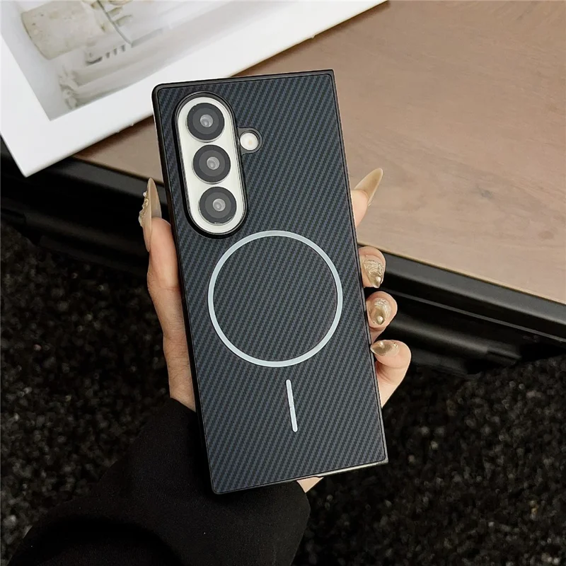 For Samsung Galaxy Z Fold7 5G Magnetic Case Carbon Fiber Texture Folding Phone Cover - Blue