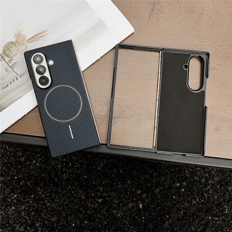 For Samsung Galaxy Z Fold7 5G Magnetic Case Carbon Fiber Texture Folding Phone Cover - Blue