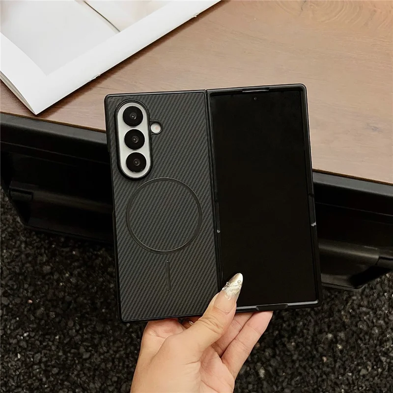 For Samsung Galaxy Z Fold7 5G Magnetic Case Carbon Fiber Texture Folding Phone Cover - Blue