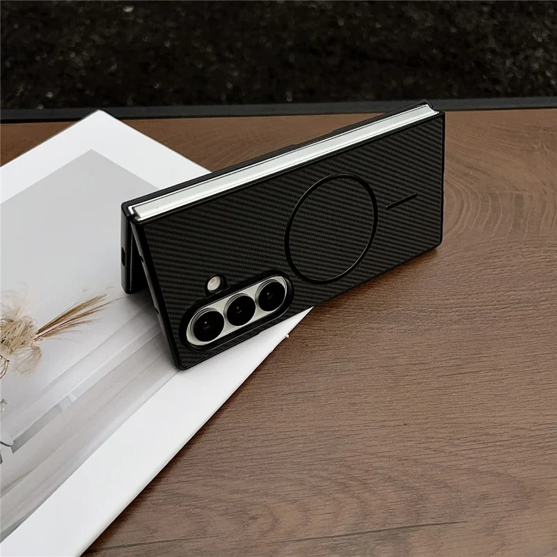 For Samsung Galaxy Z Fold7 5G Magnetic Case Carbon Fiber Texture Folding Phone Cover - Blue