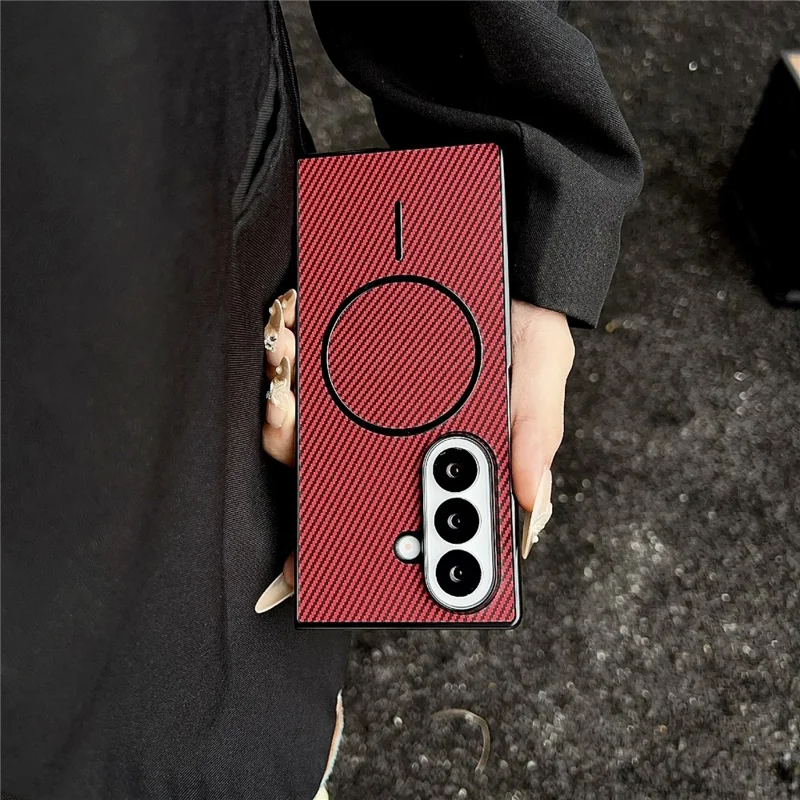 For Samsung Galaxy Z Fold7 5G Magnetic Case Carbon Fiber Texture Folding Phone Cover - Blue