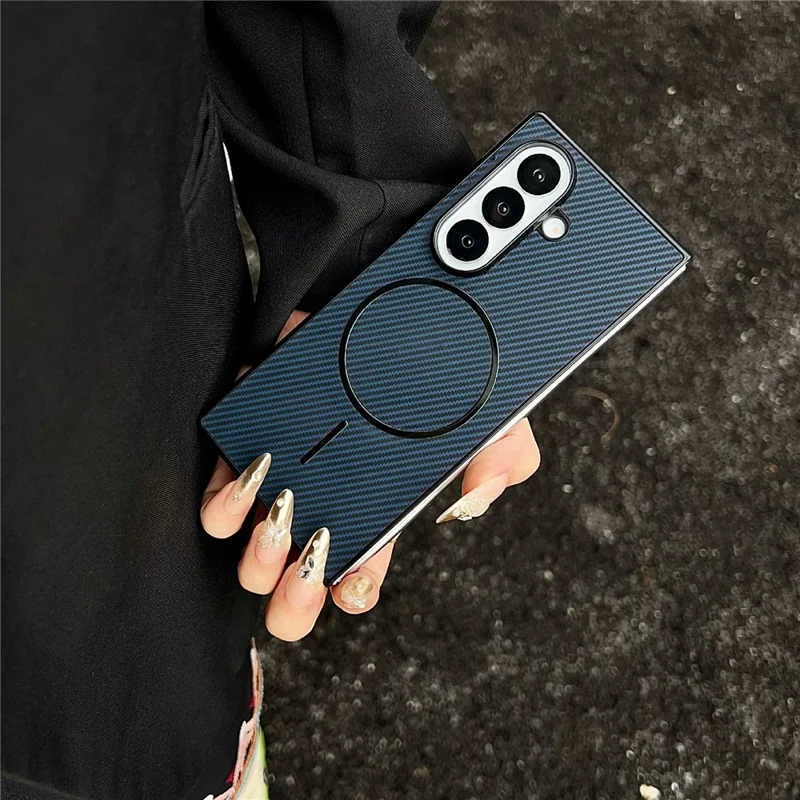 For Samsung Galaxy Z Fold7 5G Magnetic Case Carbon Fiber Texture Folding Phone Cover - Blue