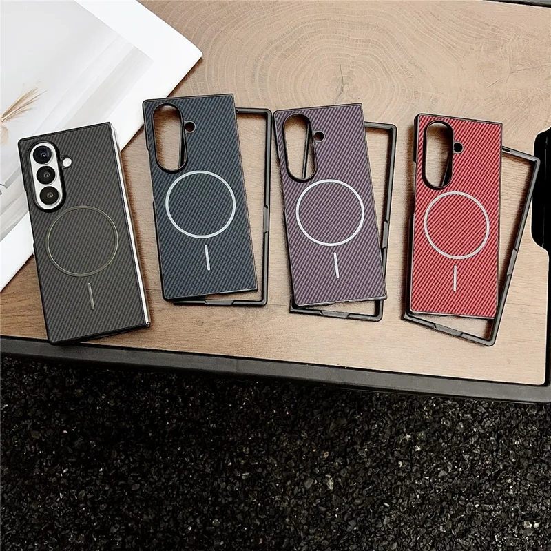 For Samsung Galaxy Z Fold7 5G Magnetic Case Carbon Fiber Texture Folding Phone Cover - Blue