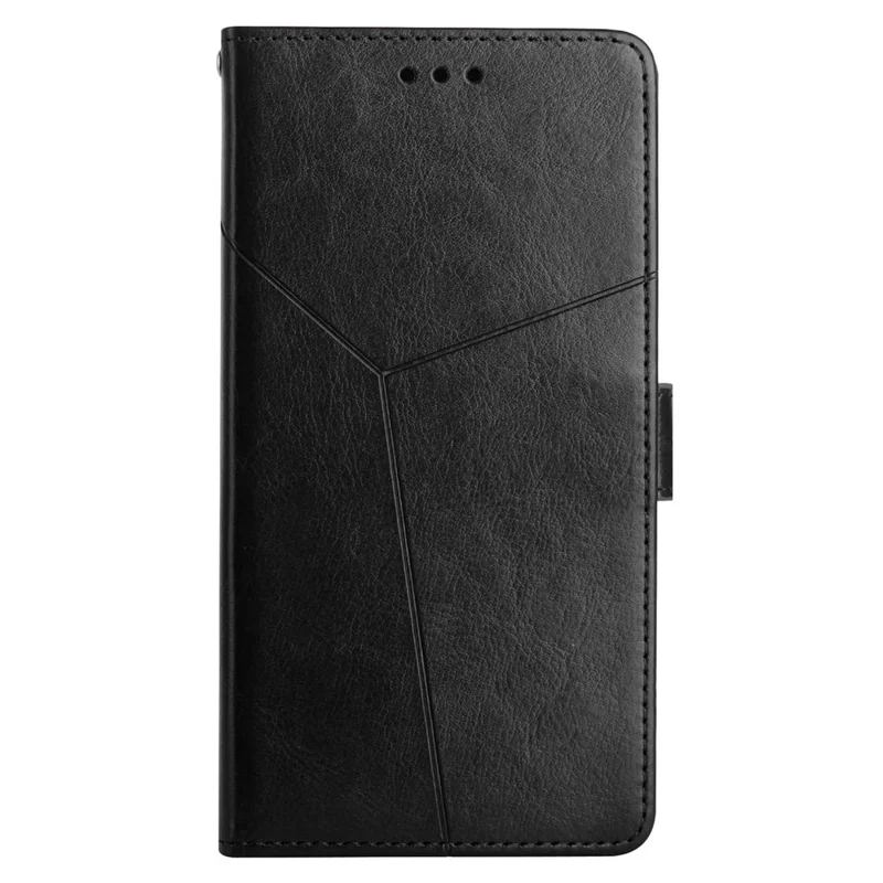 Funda Protectora para Samsung Galaxy S23+, Funda HT01 con Diseño de Líneas en Forma de Y en Cuero PU con Billetera, Soporte y Correa - Negro