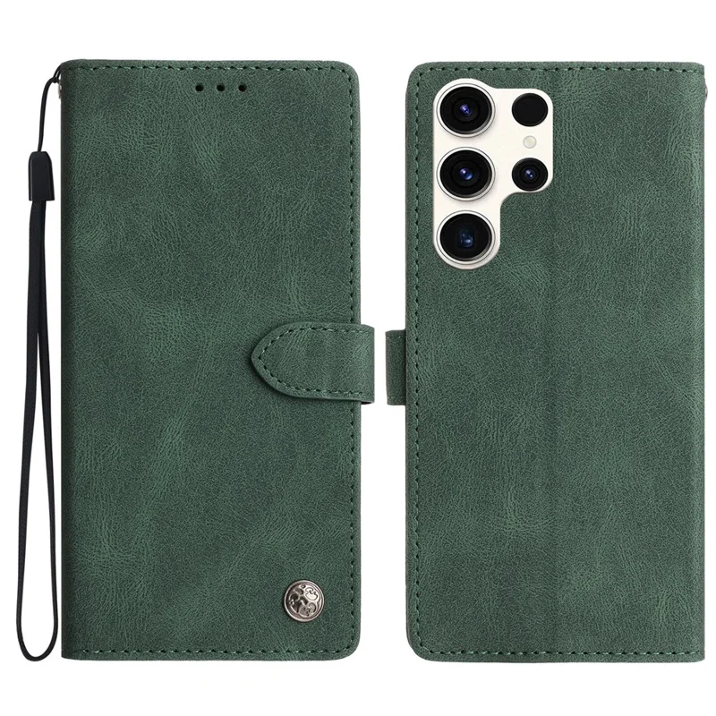 For Samsung Galaxy S24 Ultra Leather Case Solid Color Phone Wallet Cover - Green
