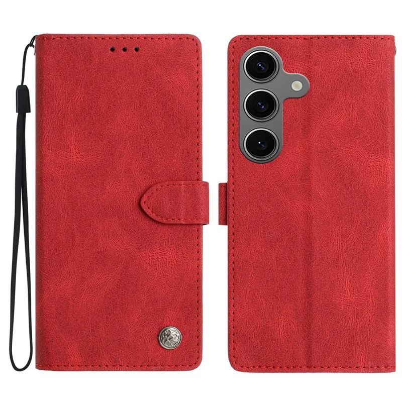For Samsung Galaxy S24 FE Leather Case Solid Color Phone Wallet Cover - Red