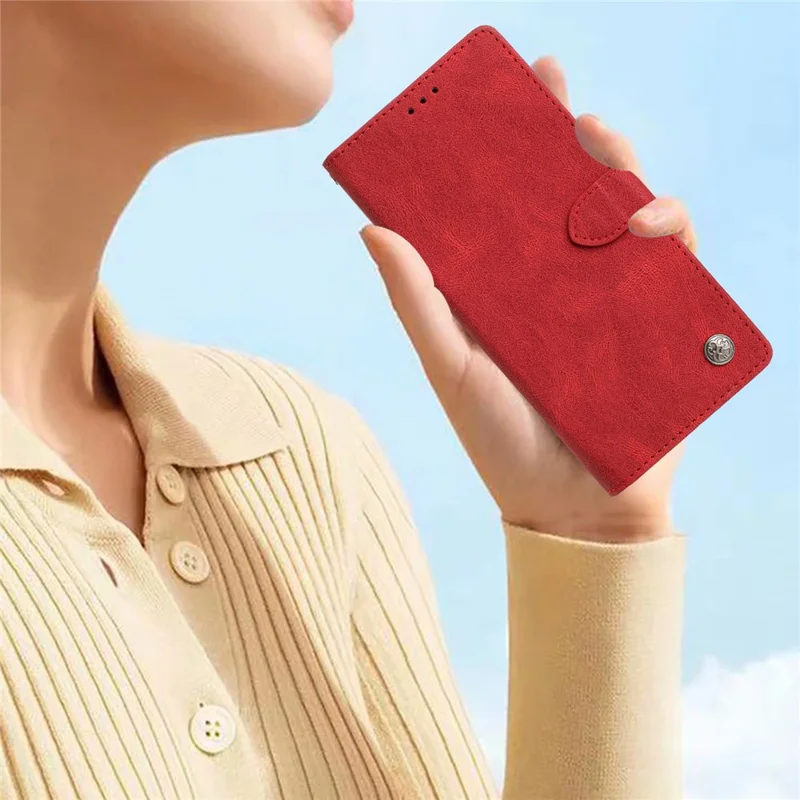 For Samsung Galaxy S24 FE Leather Case Solid Color Phone Wallet Cover - Red